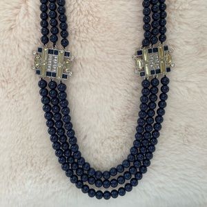 Lia Sophia Necklace with Rhinestones and Blue Beads